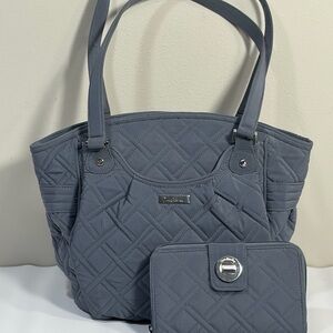 Vera Bradley Glenna Quilted Slate Gray Tote with Matching Wallet